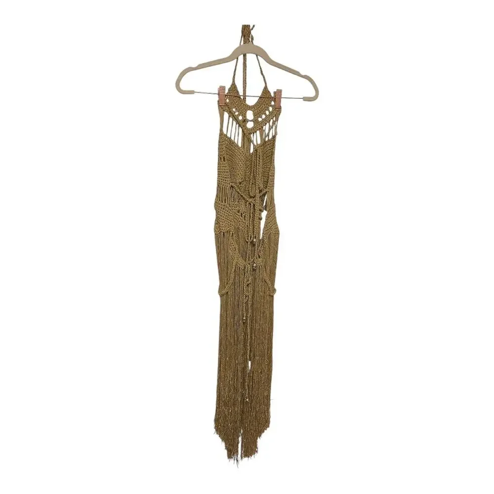 Mes Demoiselles Paris Mimi Crochet Dress Halter Goddess Fringe Beachy Party S